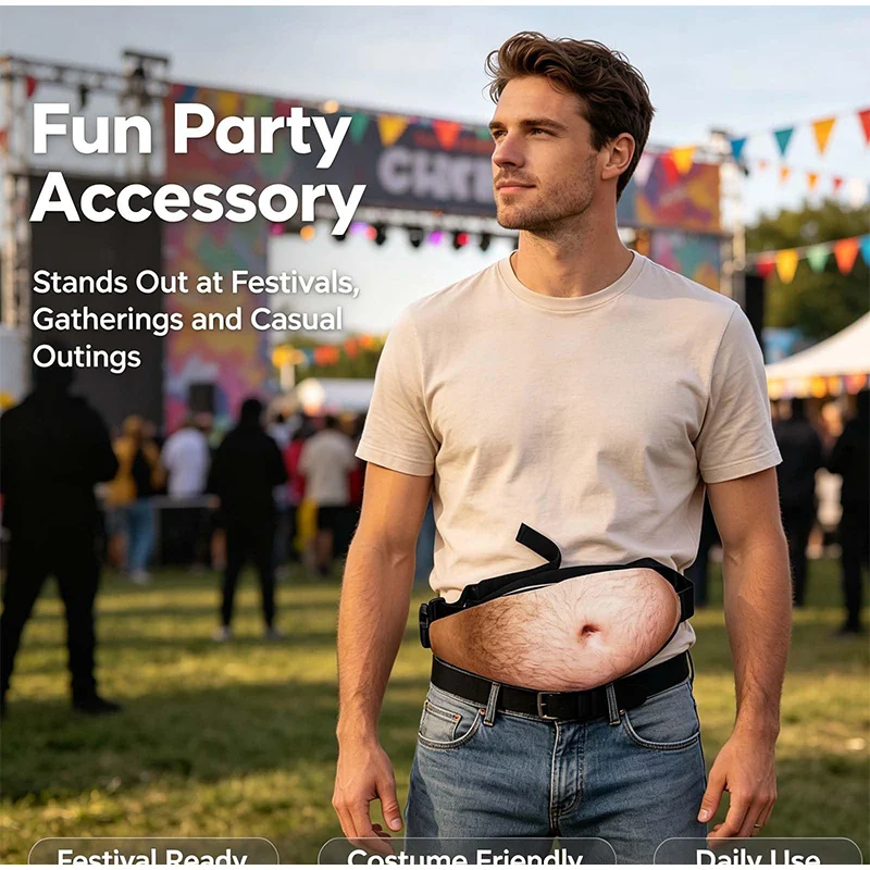 Versteckte Aufbewahrungstasche Bizarre Bierbauch-Gürteltasche - 3D Fake Bauch-Gürteltasche mit Reißverschluss für Outdoor-Reisen 2026 – Detail 7