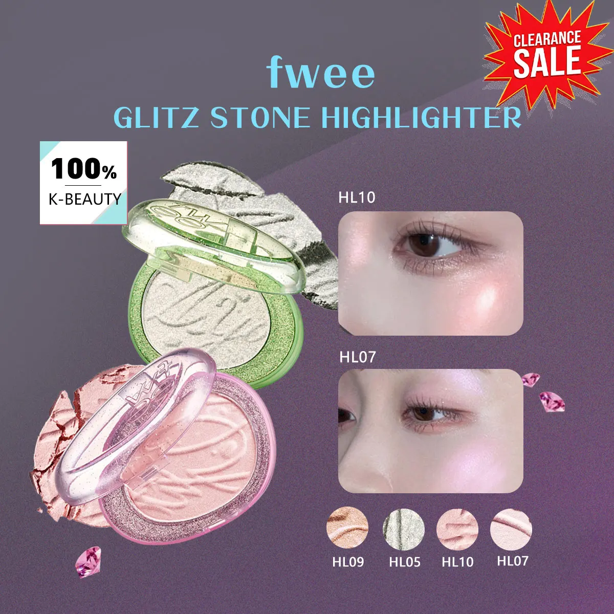 

[Распродажа] Хайлайтер fwee GLITZ STONE, шелковистая и невесомая текстура, жемчужное сияние, корейская косметика, корейский макияж