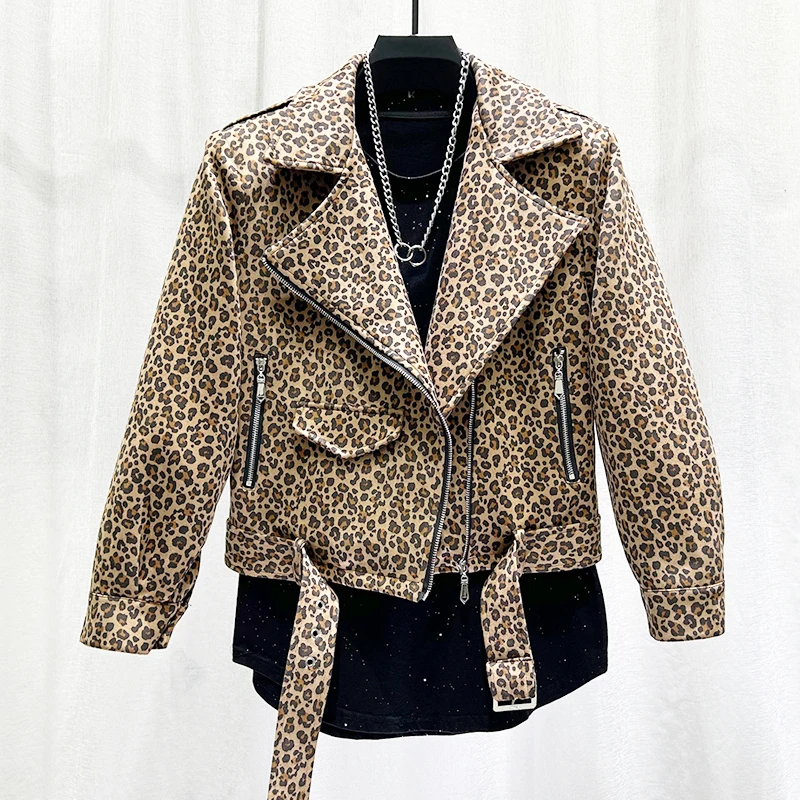 PFHQ Autumn Winter New Leopard Print Men\'s Short Jacket Fashion Motorcycle Wear Imitation Suede Coat 2024 Tops 21Z6269