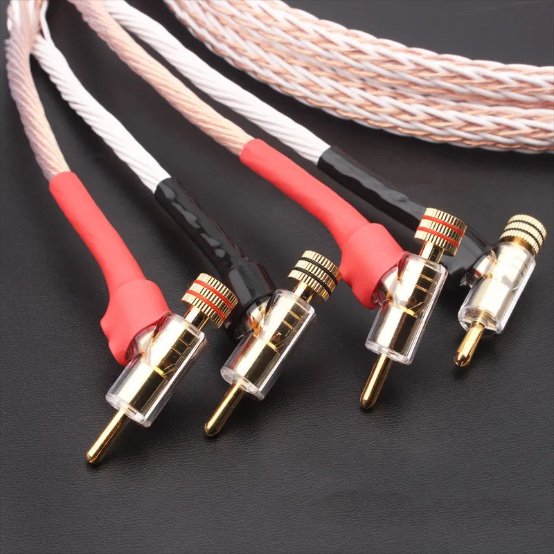 Para kabli głośnikowych Hifi 8TC OCC Wire Self Locking Gold Banana Plug, Y Spade Jack, Hi-end Speaker Wire Amplifier Player