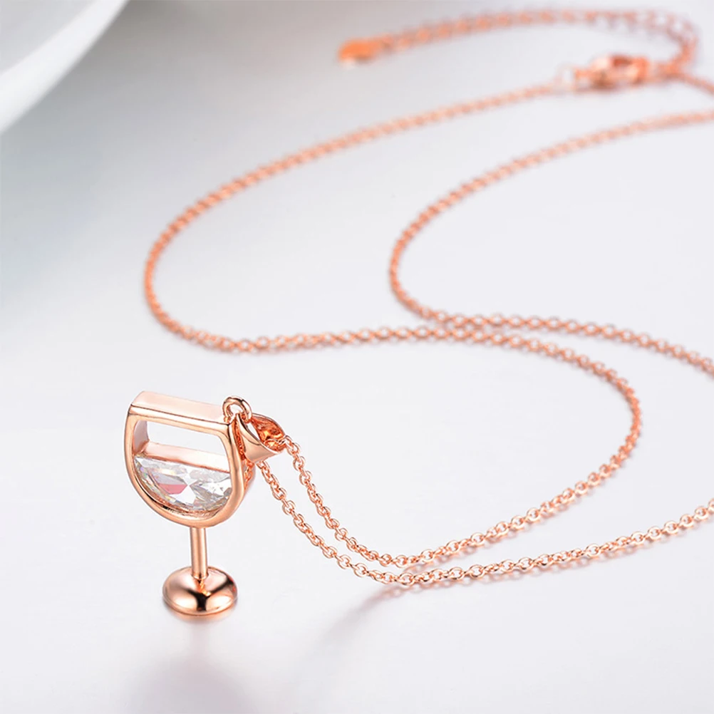 

Necklace Wine Glass Zircon Creative Rhinestones Shining Cup Pendant Golden Bride