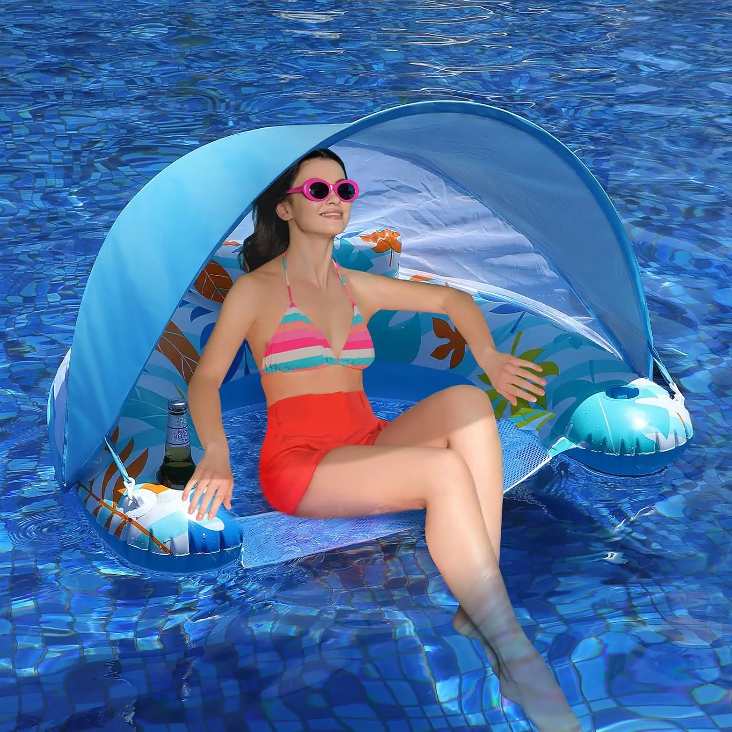 

Pool Floats Adult with Adjustable Canopy, Inflatable Pool Float Chair with Cup and Drink Holder, Perfect for Swimming Pool Be