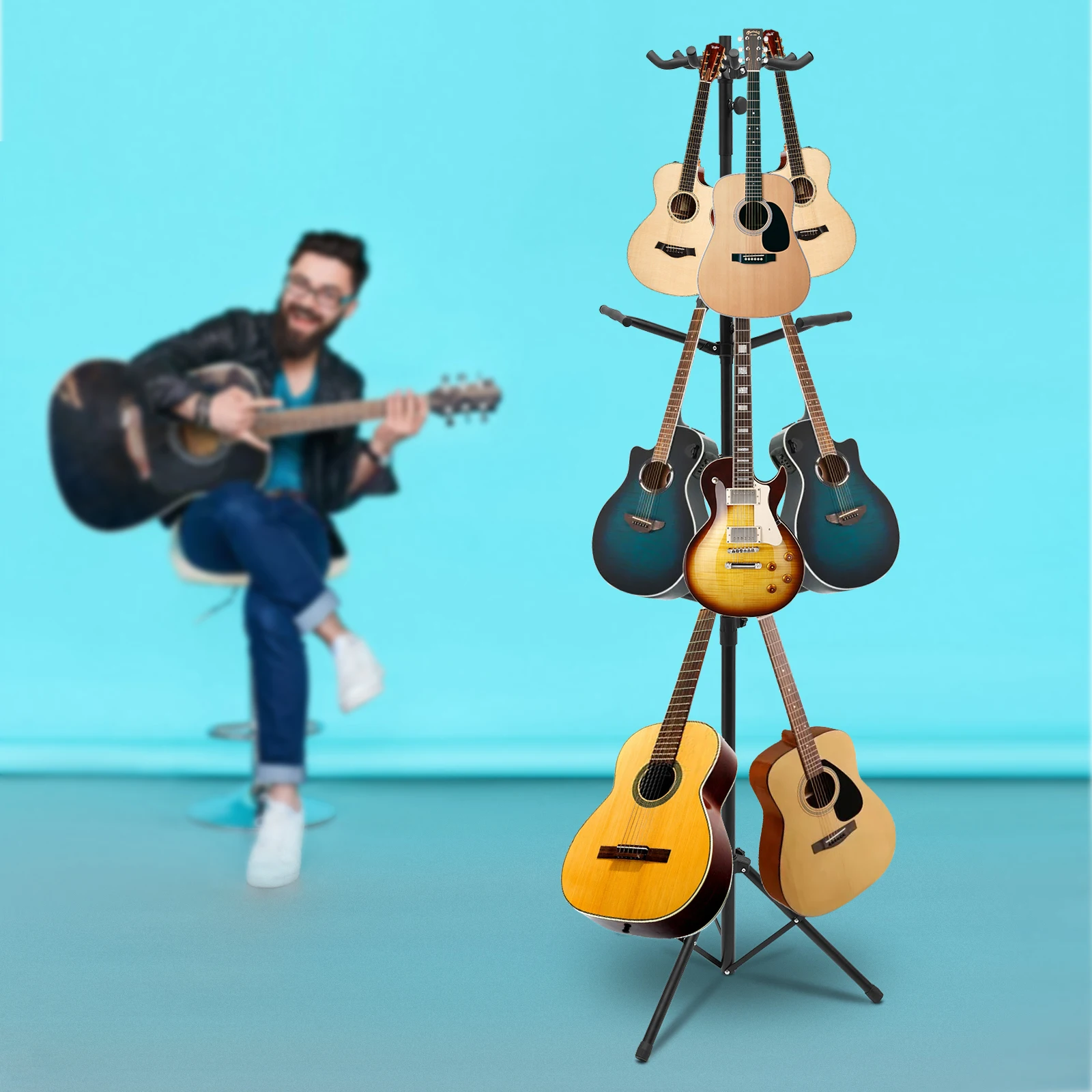 3 Tiers Standing Rack Holder Display Universal 9 Guitar Multi-Stand for Ukulele Bass Vertical Style