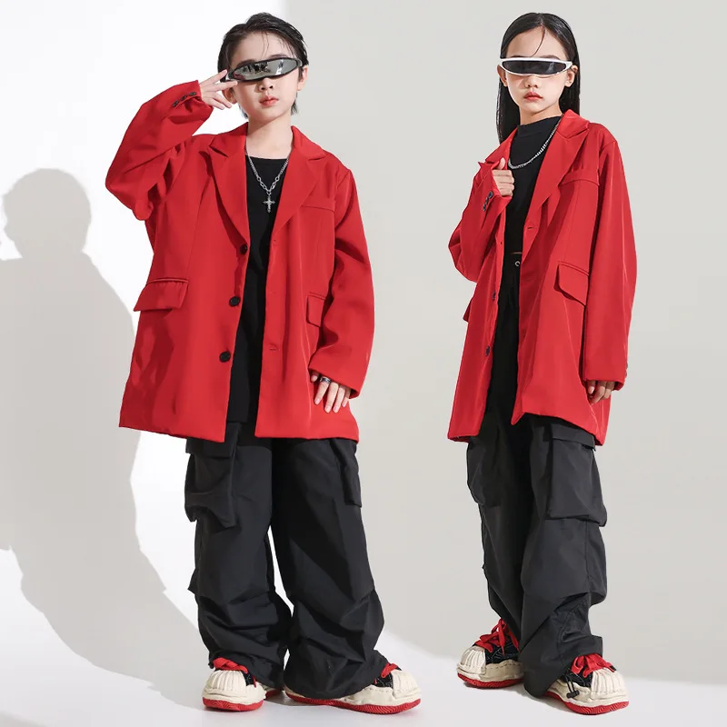 Ballroom Dancing Clothes Hip Hop Dance Costumes Suits Pants Vest Coat for Girls Boys Street Wear Children Dance Competition Jazz