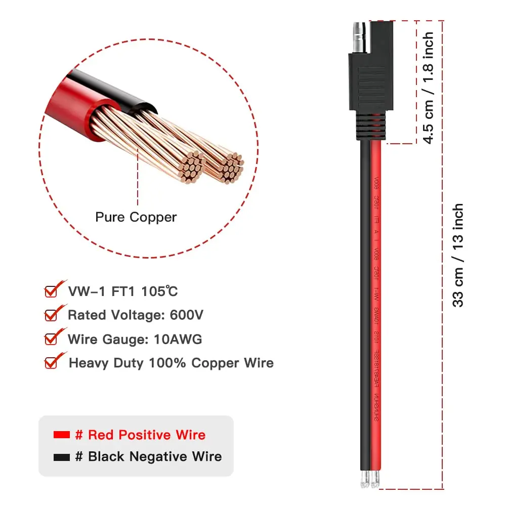 Anchtek-Cable de extensión de conector SAE, 14AWG, conector rápido, enchufe de desconexión, Cable de extensión de coche de alimentación SAE, Cable