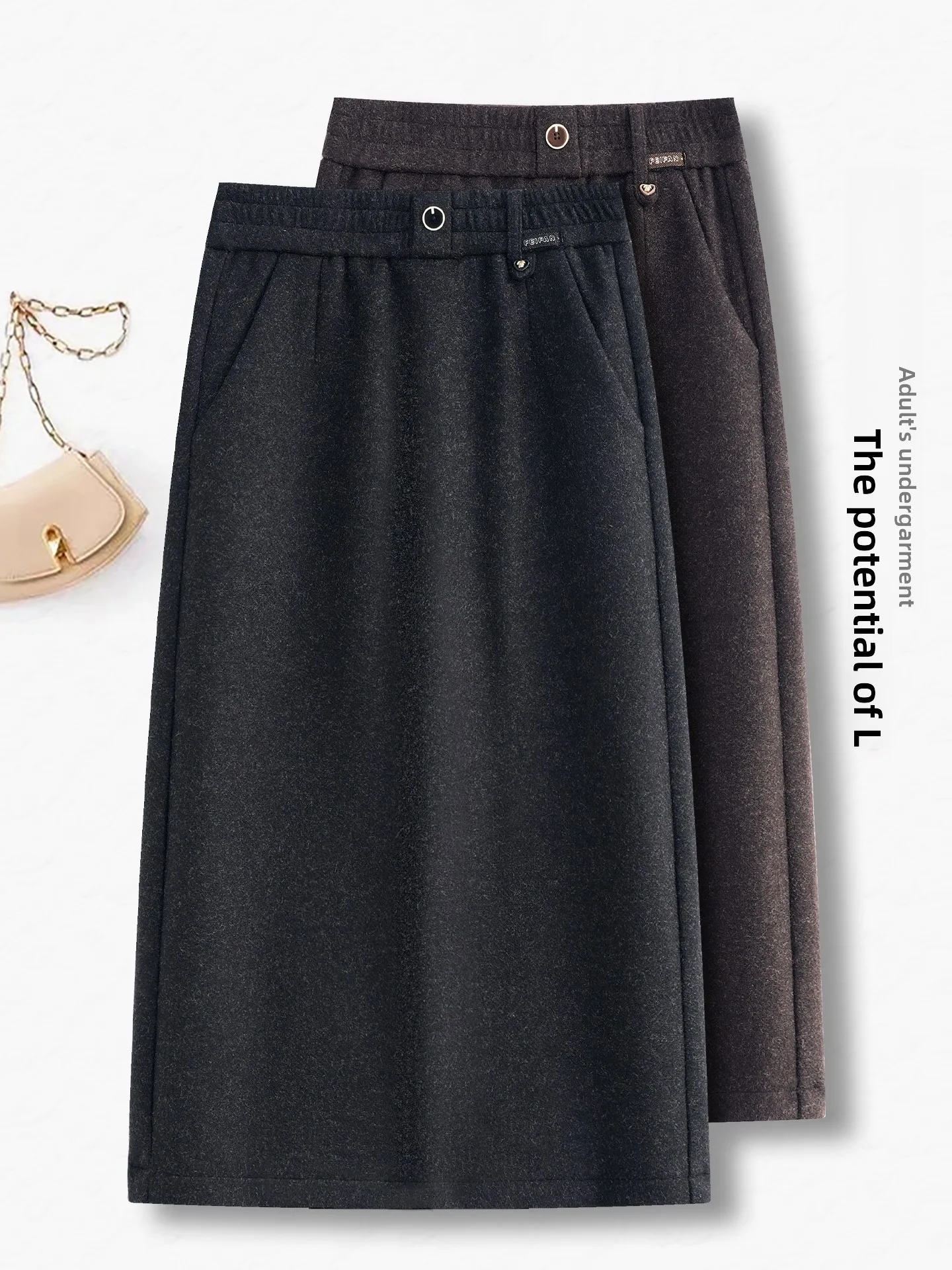 

Юбка-карандаш женская с высокой талией, прямого кроя, из шерсти, осенне-зимняя, новая модель, с эластичным поясом, скрывающая бедра, стройнящая, облегающая.