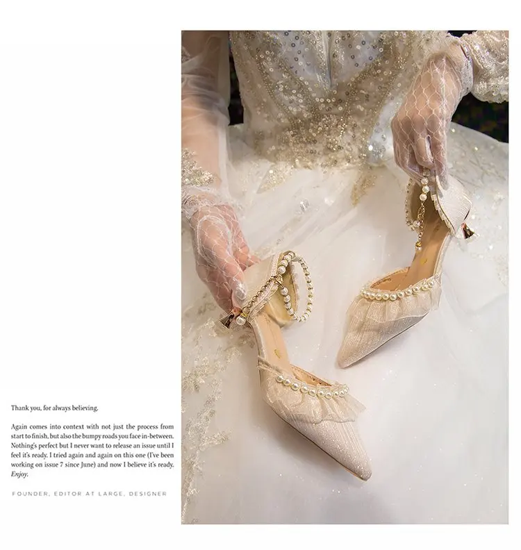 Weiße Hochzeitsschuhe für Damen 2026 Sommer Luxus Seide Perlen Knöchelriemen High Heels Pumps Spitze Damenschuhe mit Absatz – Detail 13