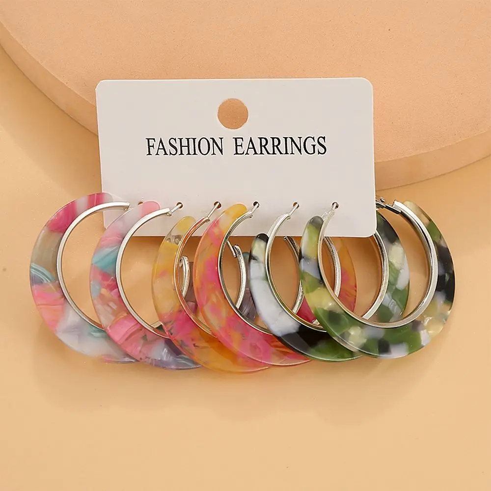 Fashion Big Circle Acrylic Earrings Set for Women Girls Geometric Colorful Resin Hoop Drop Earrings Set of Earrings Jewelry