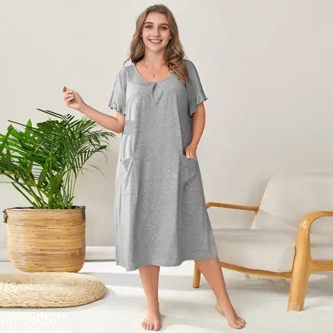 Ruffled Maternity Nightdress Sexy Women's Pocket Nightwear Loose Summer Casual Intimate Lingerie Home Wear Simple Nightgown