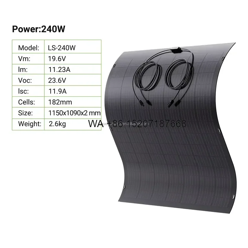 Wmwmnu 240W Flexible Solar Panel Mono 182 Cells IP67 Waterproof Bendable for RV Camping Balcony Off Grid Use with CE