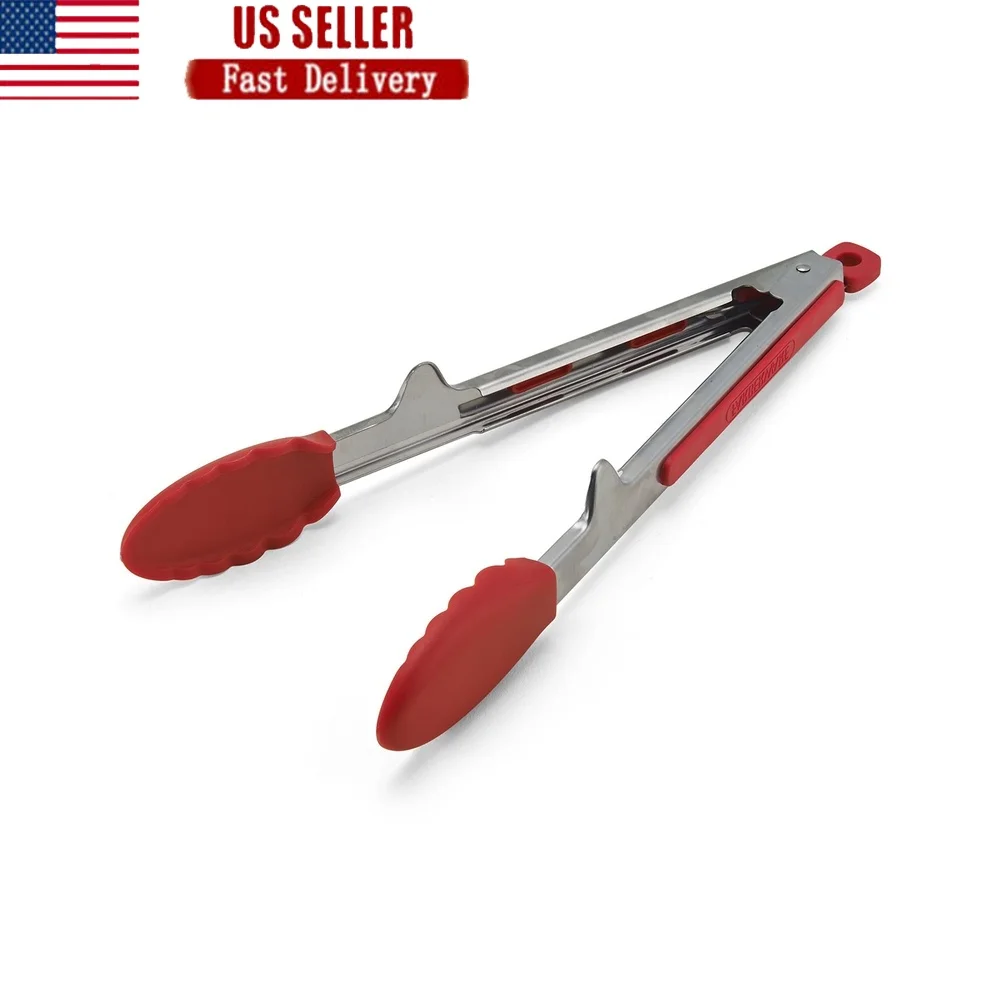 

Healthy Eating Stainless Steel Tip Up Tongs Nonstick Heat Resistant Lockable Kitchen Utensils Easy Grip Cooking Serving Tool