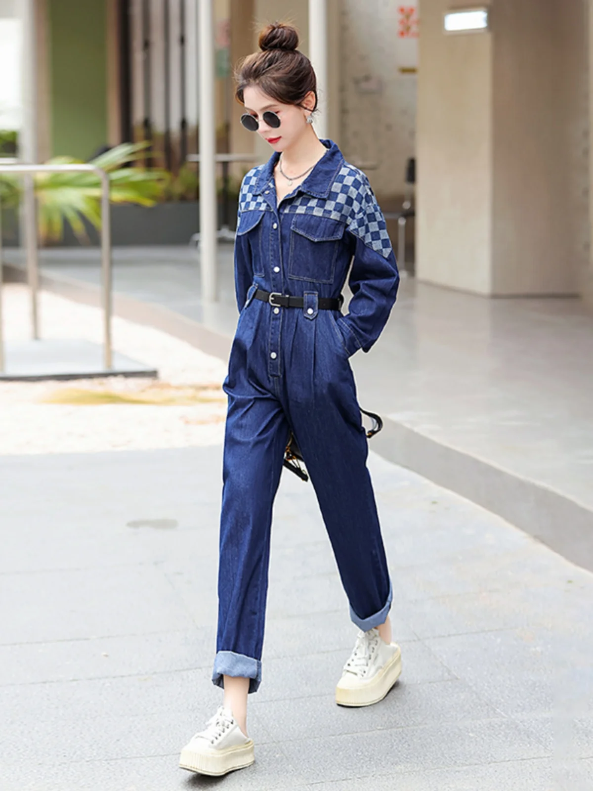 Lusam Denim Overalls Women's Autumn 2025 New Workwear Suit Slimming One-Piece Pants High Waist Long Cotton Blend