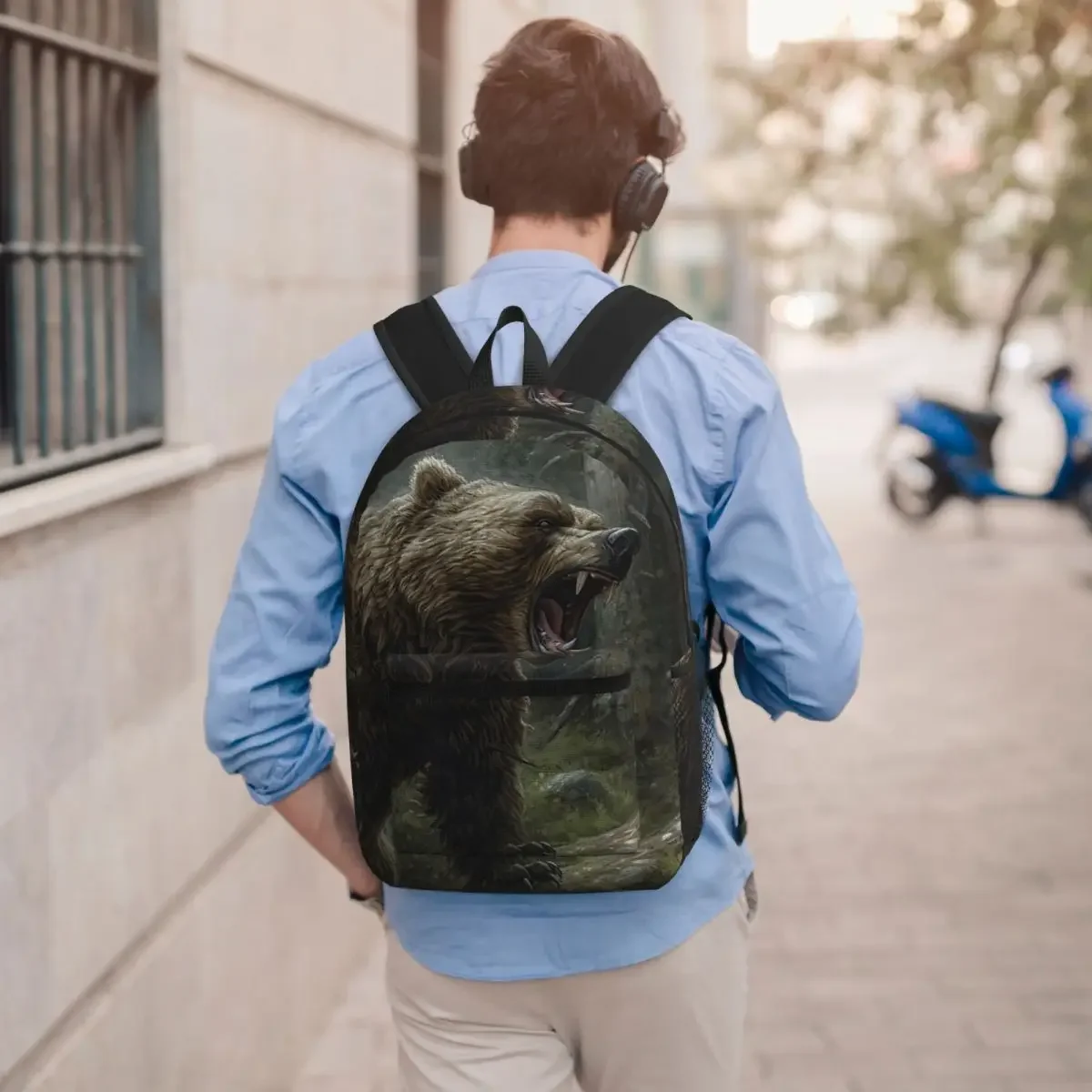 Roaring Black Bear In Forest Backpack Student BookBag Children School Bag Computer Shoulder Bags for Men Women