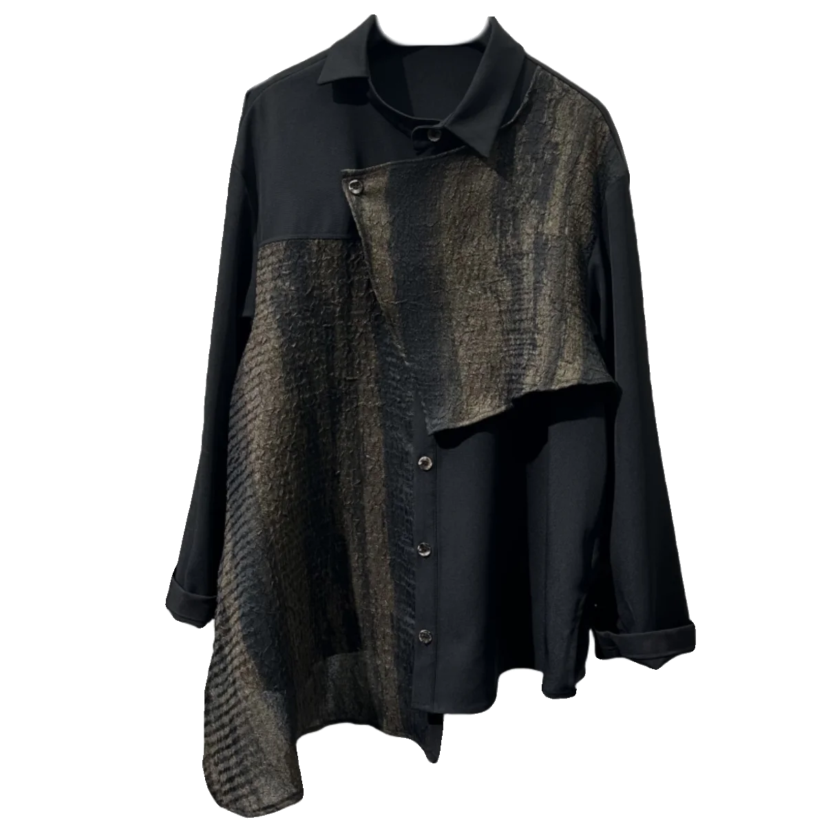 Fashionable Design Irregular Stitching Loose Long-Sleeved Shirt Niche Personality Japanese High-Grade Top for Men