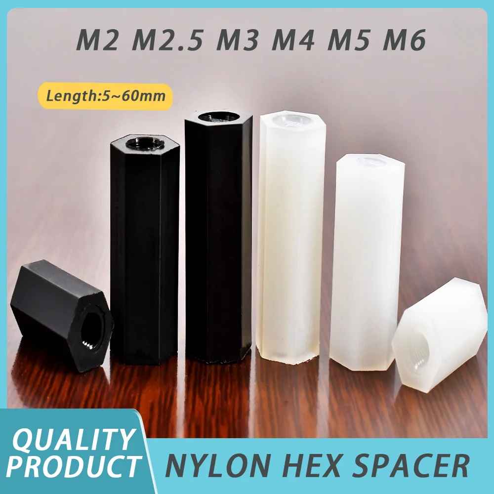 M2 M2.5 M3 M4 M5 M6 Black/ White Nylon Hex Standoff PCB Support Board Column Rack Pillars Spacer Plastic Hex Motherboard Spacer