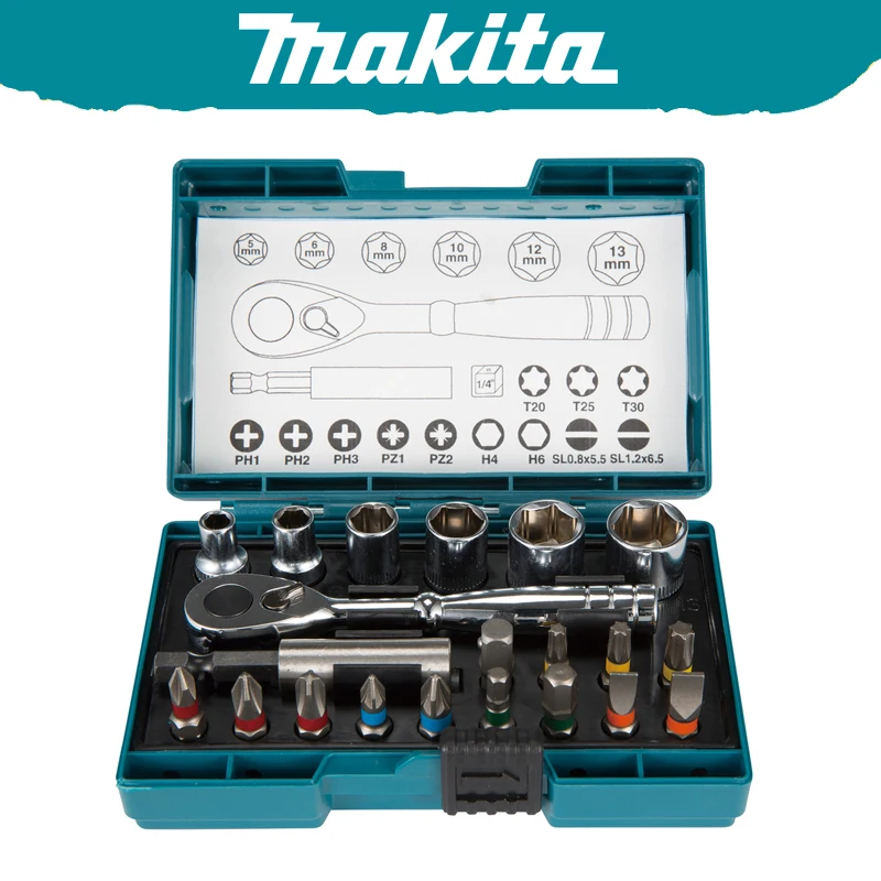 

Makita B-54081 21-Piece Screw Bit Ratchet Set Multifunctional Sturdy Durable 1/4 Hex Shank With Case Holder Hand Tool
