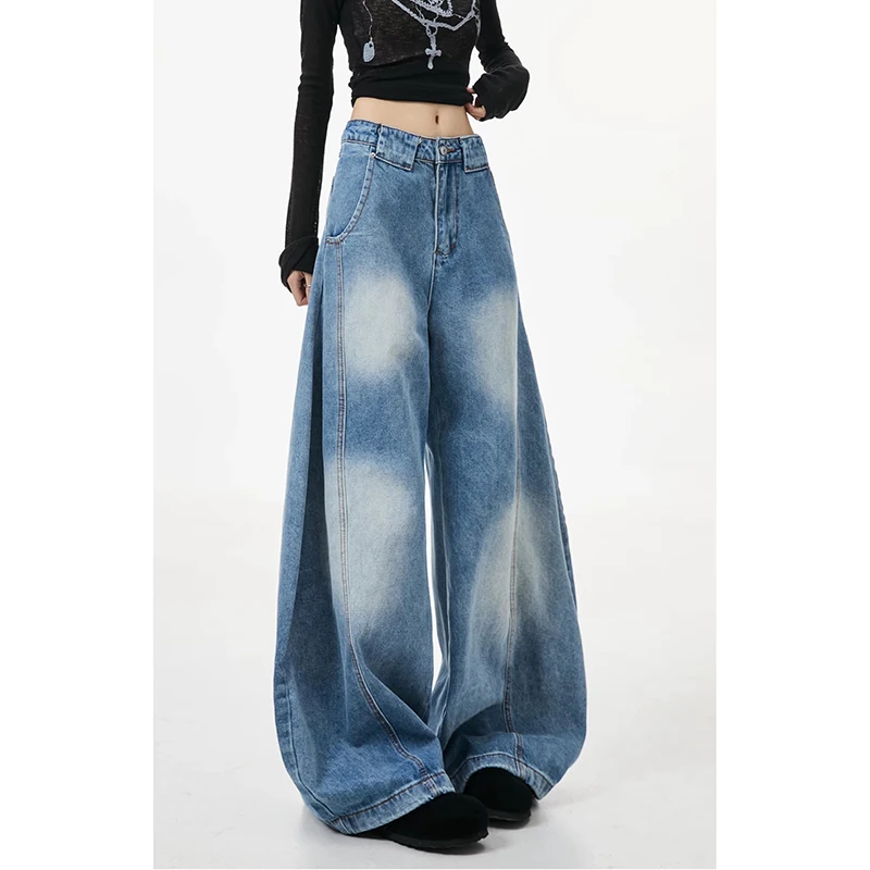 Y2K Wide Leg Jeans Women American Retro Cowboy High Waist Slimming Loose Straight Drop Pants
