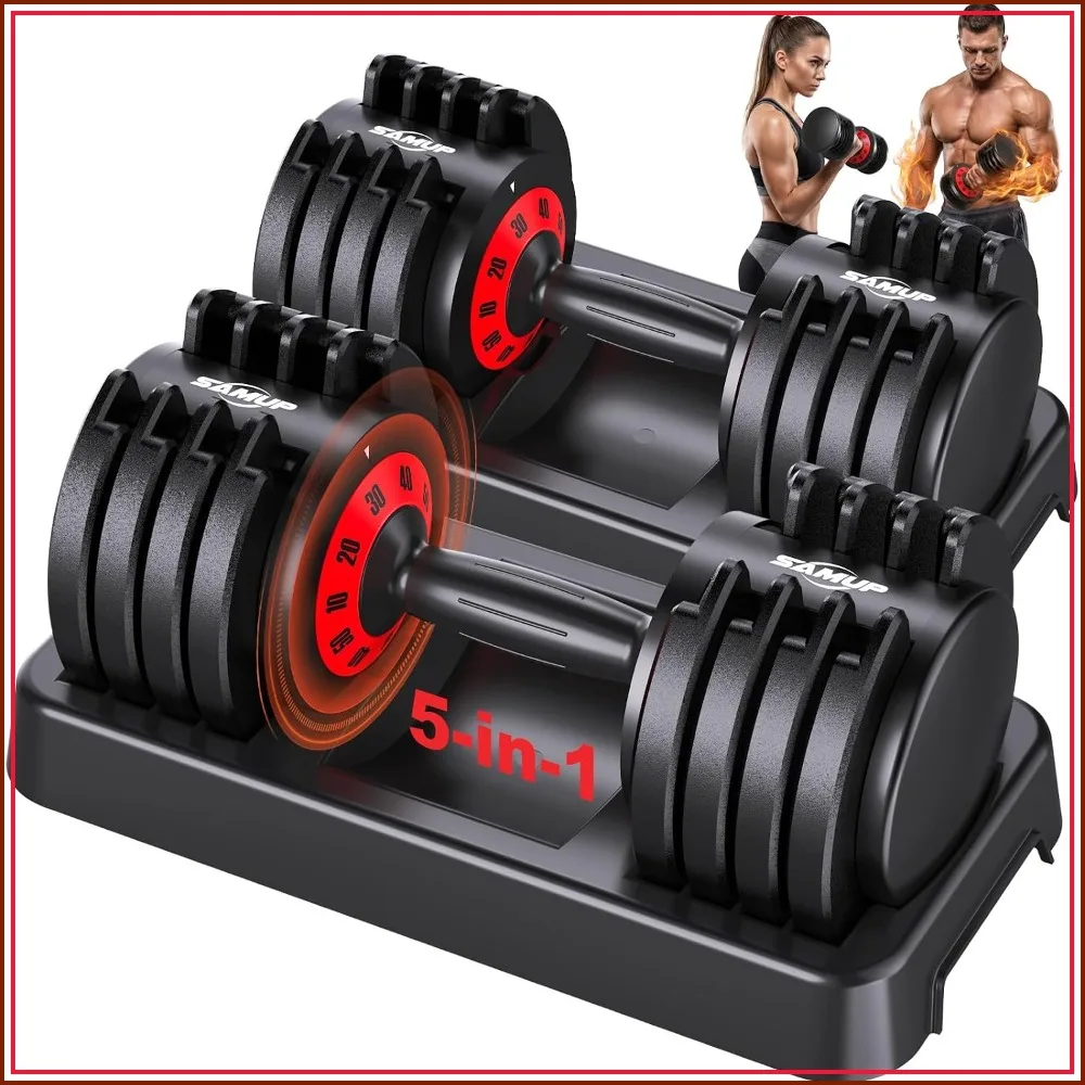 Adjustable Dumbbell Set of 2, 50/100LB with Storage Box, 25/50LB Pair, Quick-Lock