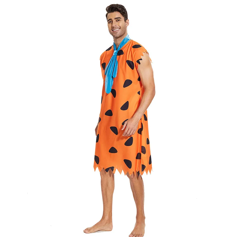 Fred Cosplay Anime Flintstones kostiumy dla dorosłych prymitywnych dzikusów kostium pomarańczowy Colthing karnawałowa impreza Halloween