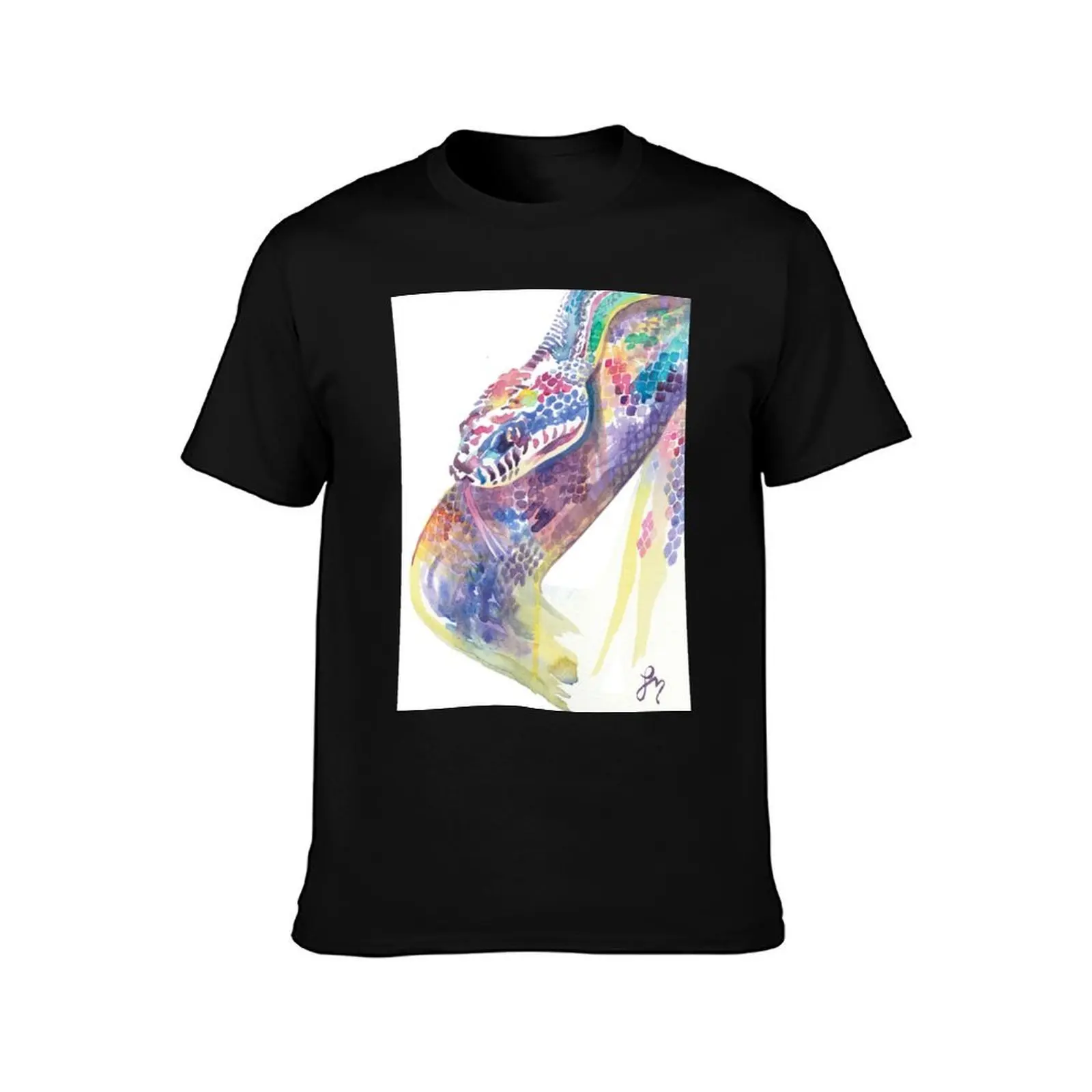 Black Python in multicolour T-Shirt Comfortable Basic Crew Neck Tee T-Shirt