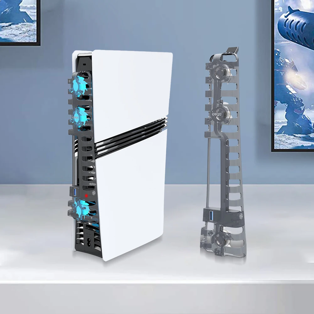 ل PS 5 Pro/PS 5 مروحة تبريد رفيعة مروحة تبريد هادئة مع 3 مراوح USB 3.0 مشعاع عمودي مع ضوء LED نظام تبريد فعال