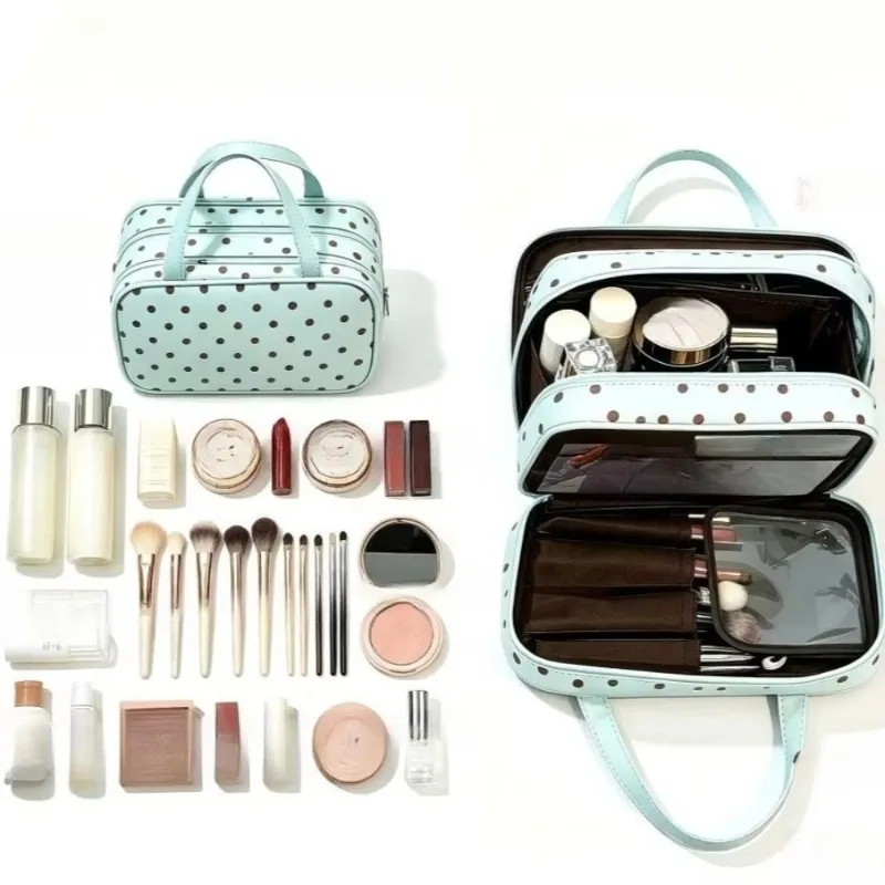 Waterproof PU Makeup Brush Organizer Bag, Multilayer Portable Travel Cosmetic & Toiletry Storage Pouch