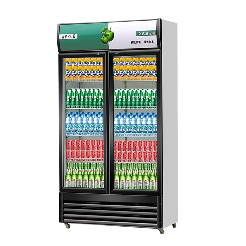 Commercial Supermarket Cooler Showcase Double Glass Doors 220V Multifunction Upright Freezer Store Display Cool Climate Type