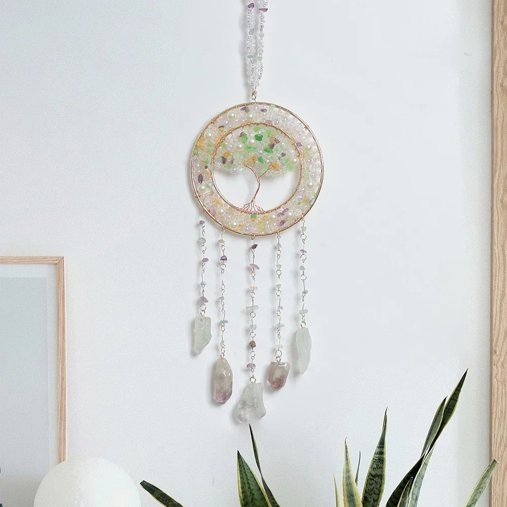 7 Chakras Gemstone Agate Crystal Dream Catcher Natural Agate Bedroom Wall Hanging Crystal Dream Catcher Home Craft Decorations