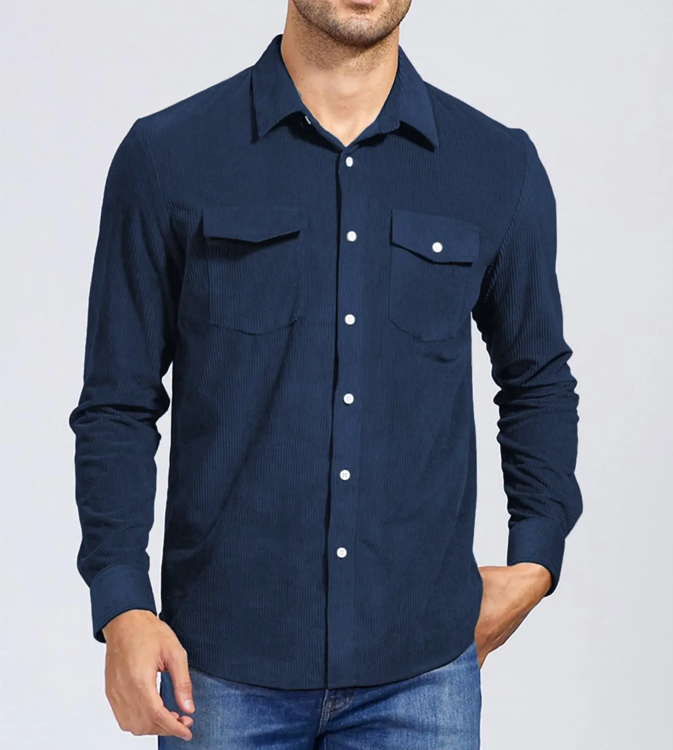 

Men's Corduroy Lined Long Sleeve Jacket Casual Solid Color Suede Shirt Spring Autumn Fashion Turn-down Collar Loose Top