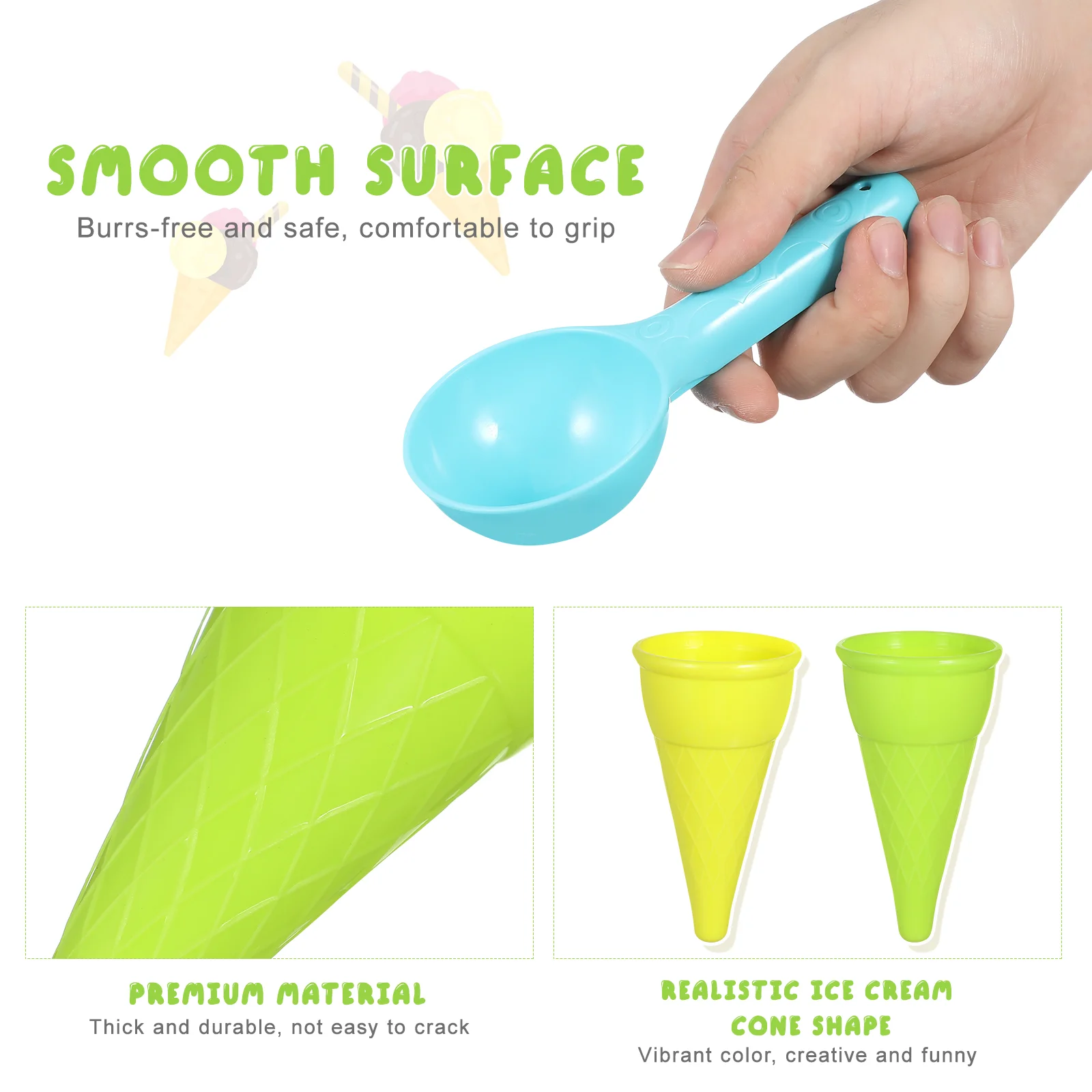 Toyandona Play House Beach Ice Cream Cone Scoop Set (สีสุ่ม 5 ชิ้น/แพ็ค) 2 แพ็คสําหรับขายทรายของเล่นเด็กแม่พิมพ์พลาสติกเด็ก