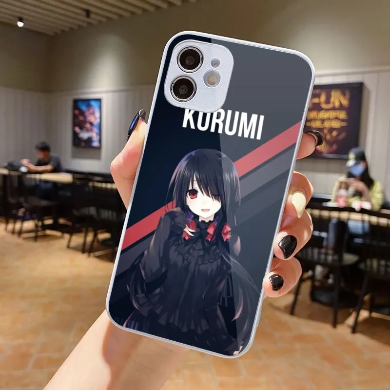 Anime Kurumi Tokisaki Phone Case for iPhone 14 13 12 11 Pro Max X XR XS 8 7 Plus Liquid Glass Phone Cover Funda