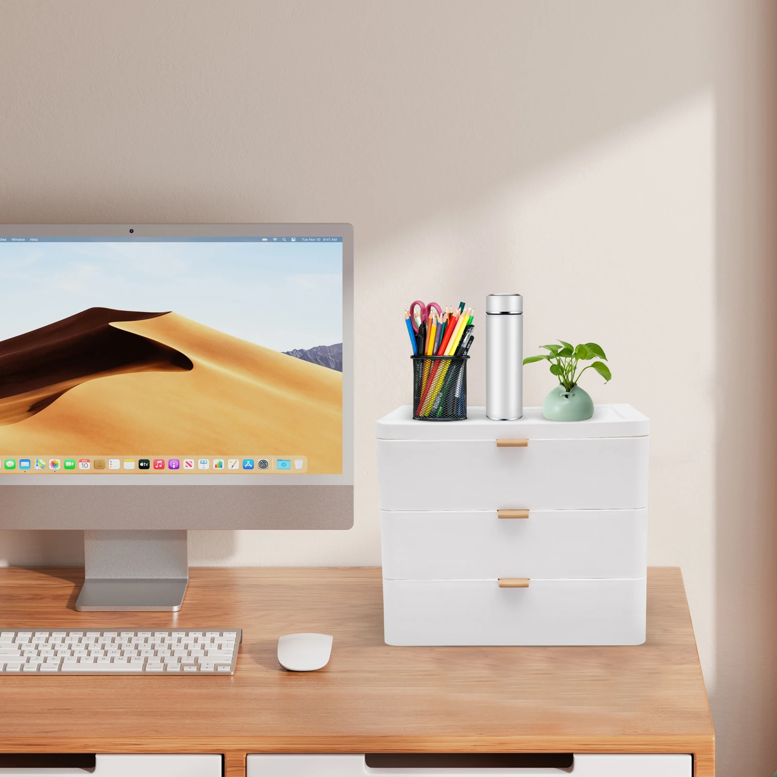 Organizador de mesa com gaveta e 4 gavetas para documentos, material de escritório, papelaria e acessórios de mesa