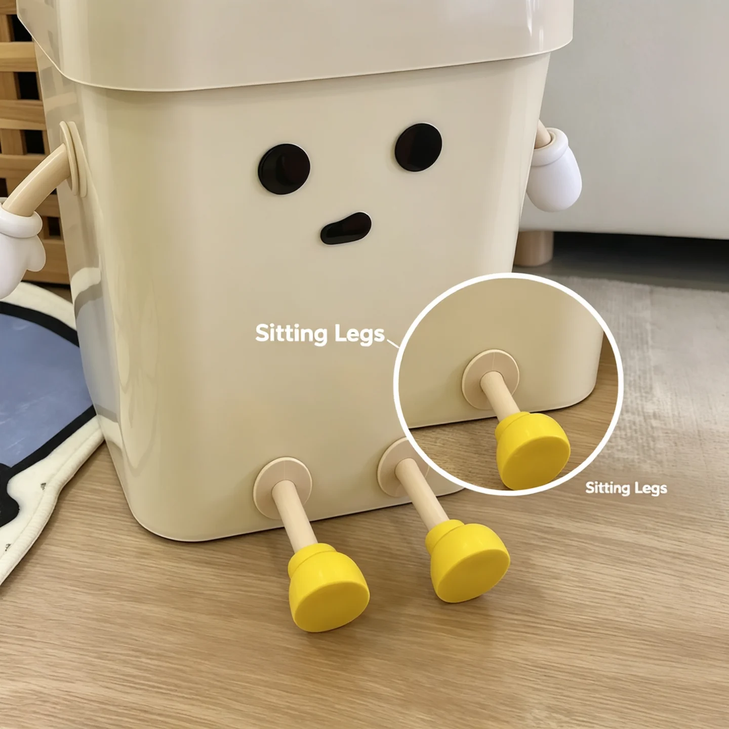 2 Pack 12L Cartoon Sitting Square Trash Can, Medium Capacity Waste Bucket with Adorable Face & Movable Limbs, Garbage Bin for Living Room & Kids Playroom