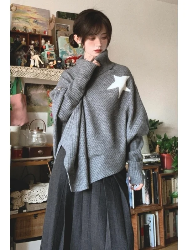 

Корейское ретро модное нерегулярное дизайнерское трикотажное пальто большого размера для женщин, студенческая осенне-зимняя толстовка с капюшоном Lazy Sle Long Sve