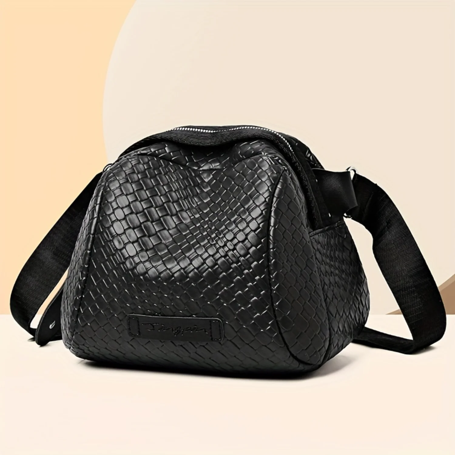 Woven Pattern Shoulder Bag, Women's Shell Crossbody Bag, Fashion PU Leather Waist Bag Chest Bag