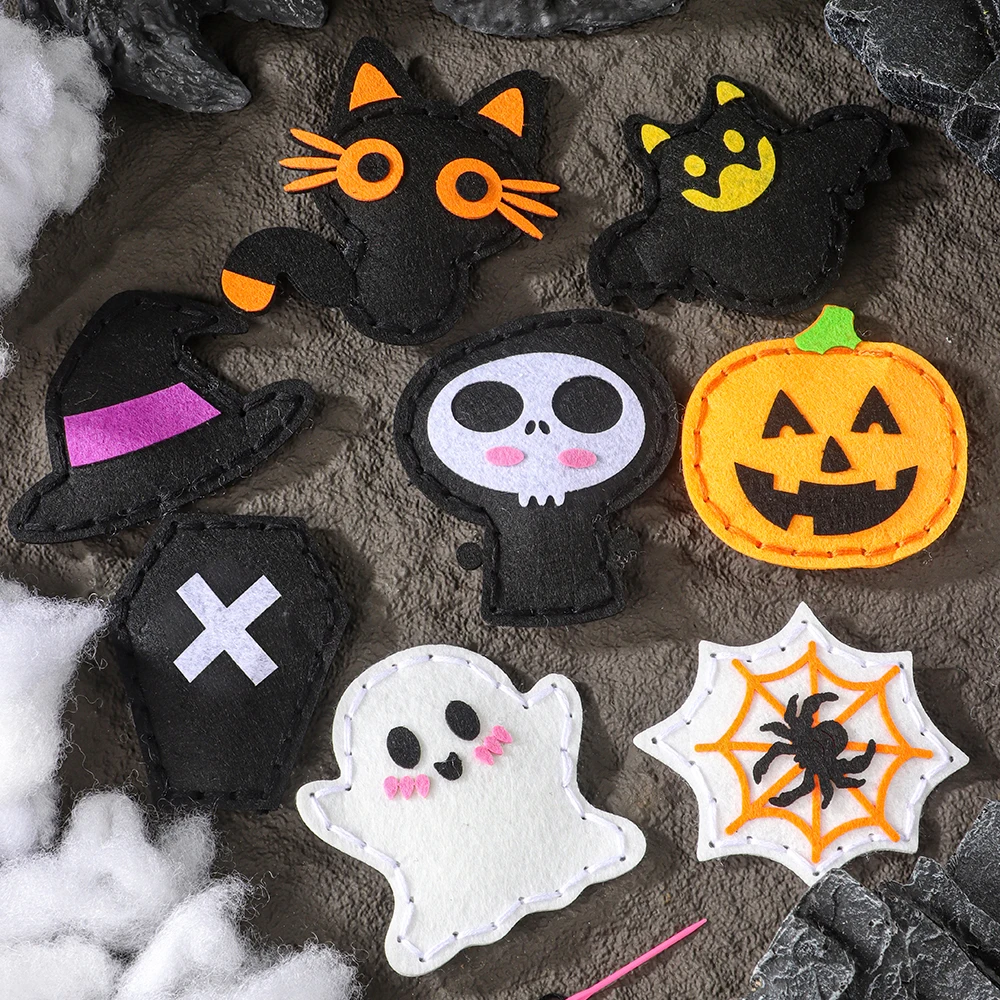 Halloween theme 8-piece sewing material package, simple and easy-to-operate craft kit sewing music, Halloween gifts
