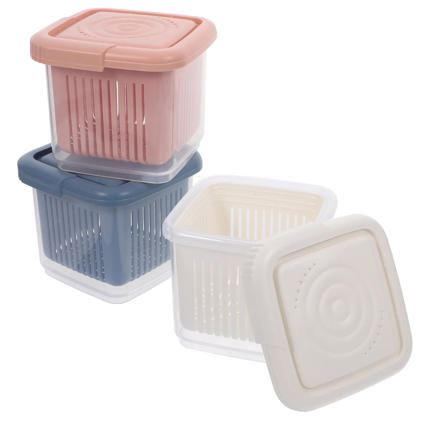 

3pcs Preservation Boxes Double Layer Food Storage Containers Dust-Proof Insect-Proof Sealed Sturdy Kitchen Fridge Storage Boxes