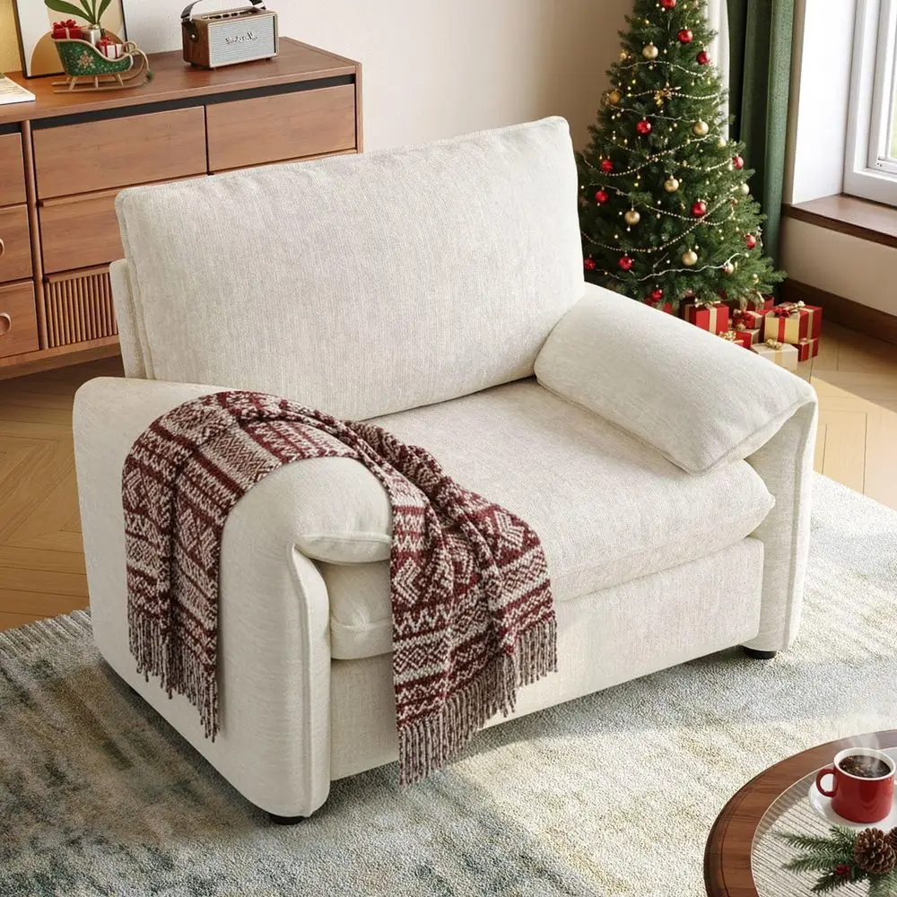 Oversized Accent Chair, 41 Inch Chenille Fabric Armchair, Comfy Single Sofa Chair with Padded Arms, Pocket Spring Cushion, Mode