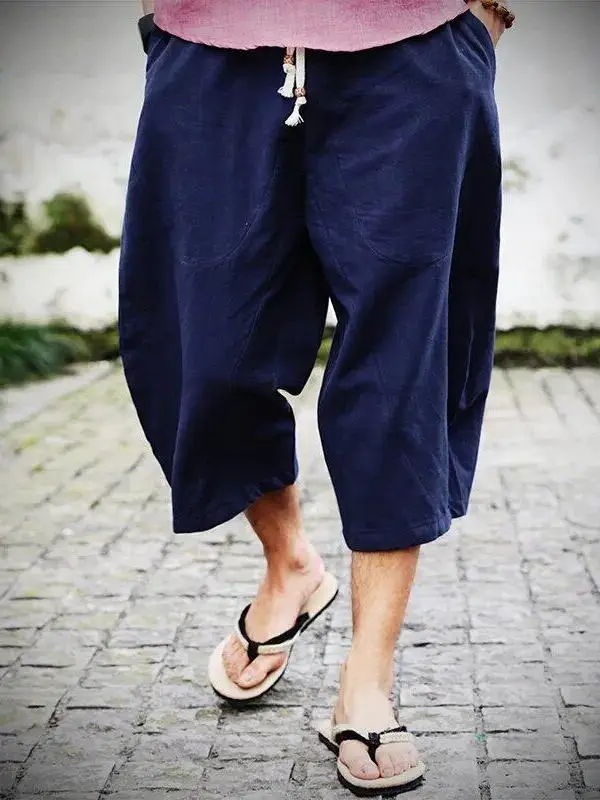 

Loose Cotton Linen Men's Seven-Foot Pants Summer Wide Leg Lantern Pants Harajuku Sle Casual Loose Fit Youthful Energy