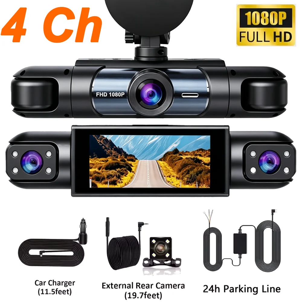 Auto-Fahrkamera HD 1080P 3/4-Kanal Dashcam Black Box mit eingebautem G-Sensor, Nachtsicht, Schleifenaufnahme, 24-Stunden-Parkmodus – Detail 3