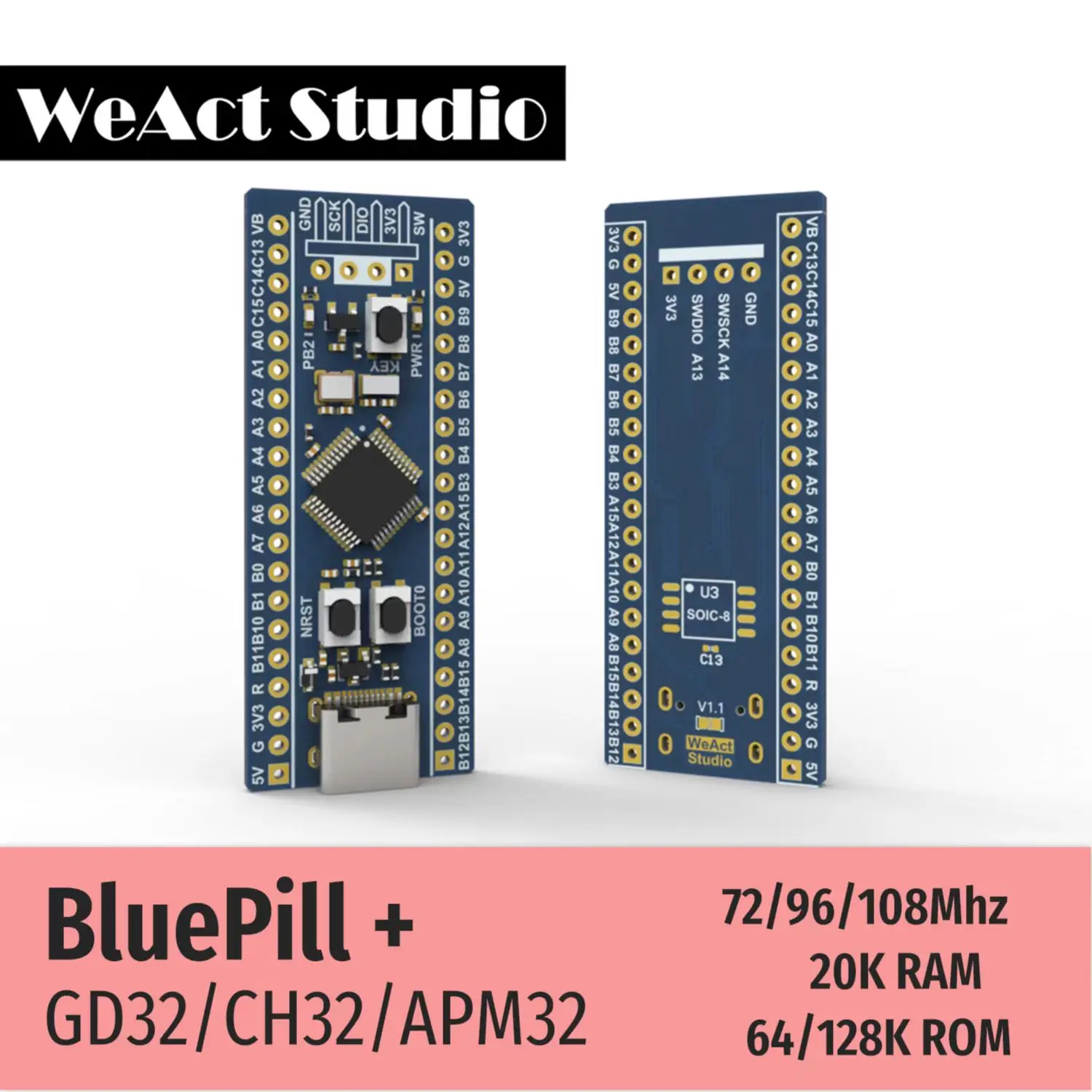 WeAct BlueBill Plus APM32F103CBT6 GD32F103CBT6 CH32F103C8T6 CH32V203C8T6 Learning Board Instead STM32F103C8T6