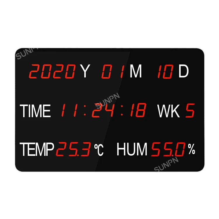 Wall mounted electronic digital calendar day clock with date time temperature and humidity