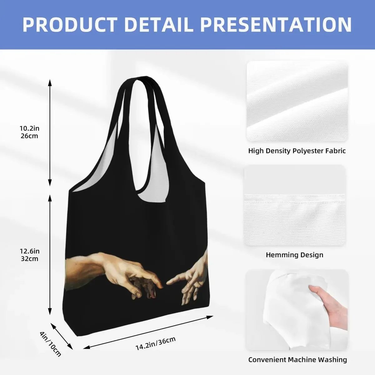 The Creation Of Adam Michelangelo Groceries Shopping Bags Canvas Shopper Tote Shoulder Bags Large Capacity Durable Bag Handbag