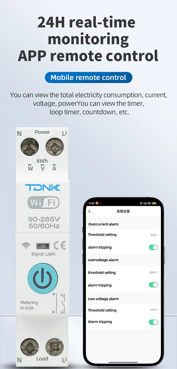 TUYA WiFi MCB 1A-63A Smart Circuit Breaker Überstrom Unter Spannung Schutz Power Metering Drahtlose Fernbedienung Schalter – Detail 5