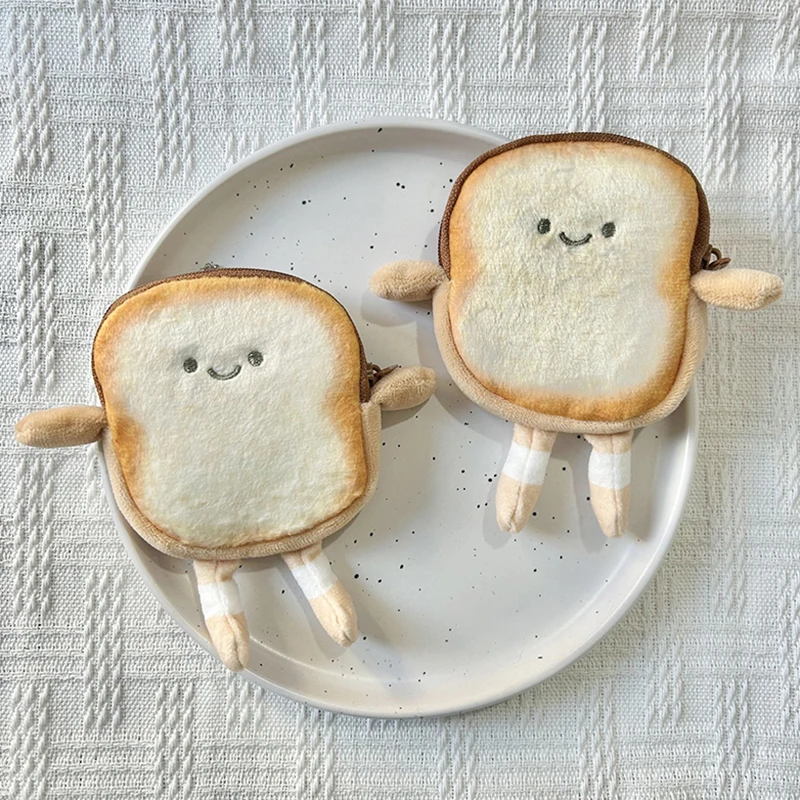 Mini Wallet Card Holder Keyring Earphone Bag Pendant Kawaii Toast Plush Coin Purse - Creative Cute Bread Design