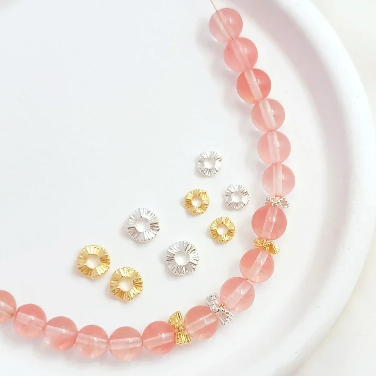 10 Pieces New 14K Copper Clad Gold Pleated Wave Plate Spacer Beads Handmade DIY Beaded Round Plate Necklace Jewelry Accessories