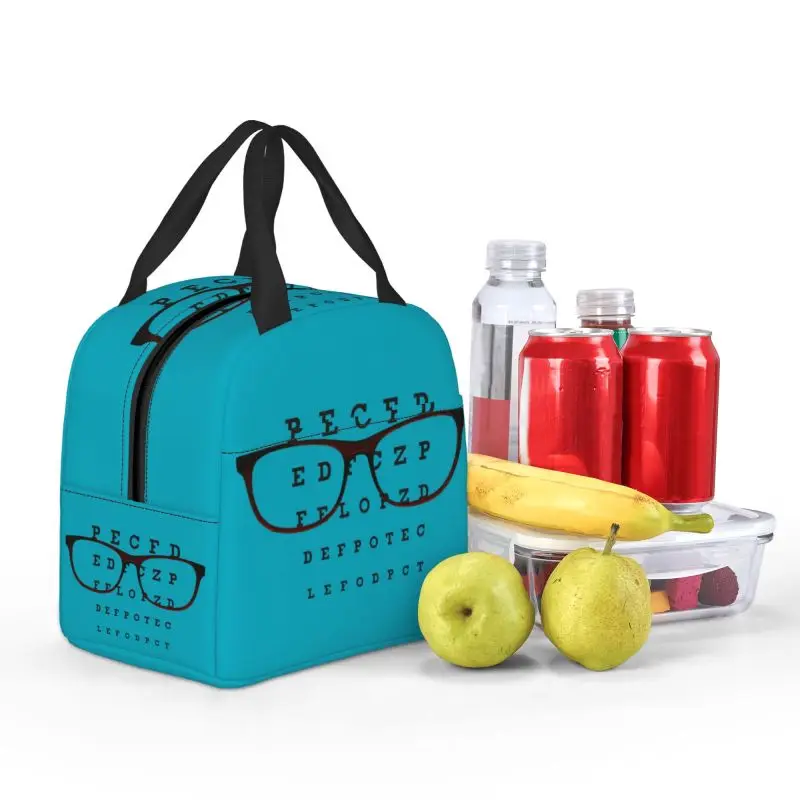 Custom Funny Glasses With Eye Test Chart Lunch Bag Women Optician Optometrist Warm Cooler Insulated Lunch Boxes for Adult Office