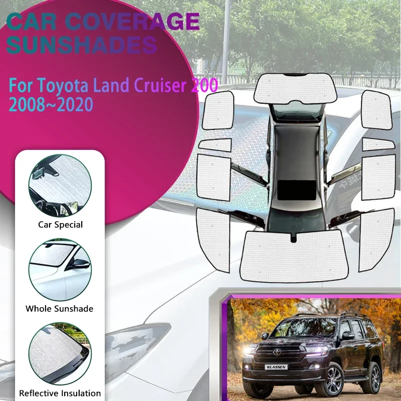 Car Full Coverage Sunshades For Toyota Land Cruiser 200 LC200 FJ200 J200 2008~2020 Sunscreen Window Sunshade Covers Accessories