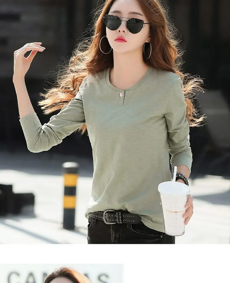 Loose Long Sleeve Pure Color T-Shirt Women's Autumn New Style plus Size Inner Wear Base Shirt Fall Winter Season Inner Top