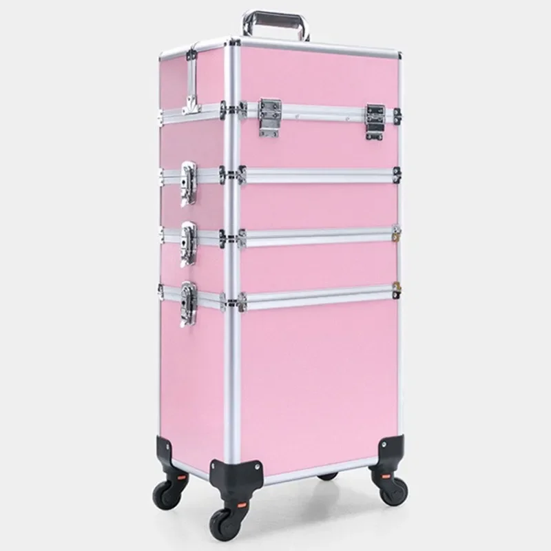 Brand Aluminum Frame Profession Travel Trolley Makeup Box Beauty Case Professional Luggage Suitcase Bag Makeup Universal Wheels